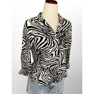 Women’s Allison Taylor Zebra Print Silk Button Blouse Size L Y2K